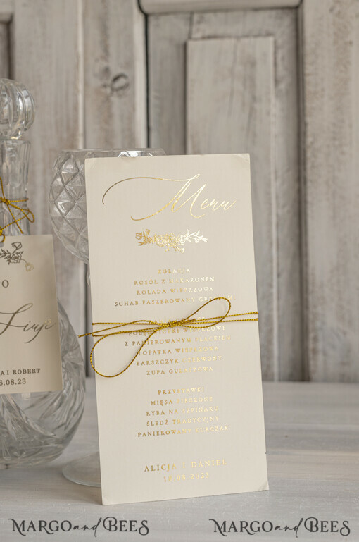 Menu glamour weselne menu karta dań weselnych, złote i eleganckie menu weselne na klasyczne wesele, rozkład podawania dań na weselu, dowolna treść menu weselnego
