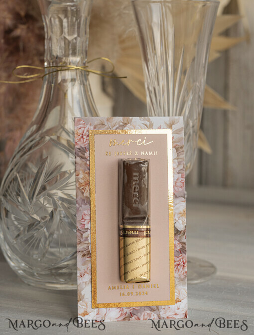 Słodkości / miodki - czekoladki Czekoladki podziękowania dla gości weselnych, czekoladki personalizowane merci, prezenciki dla gości na weselu, czekoladki dla gości weselnych 