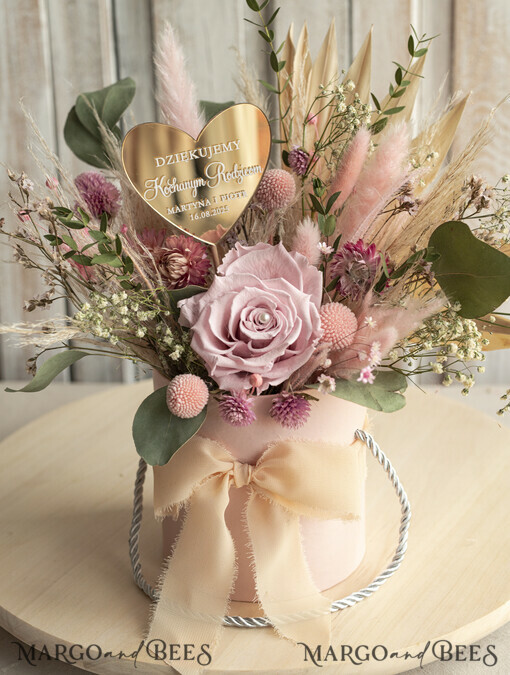Prezenty, Podziękowania dla Rodziców Kompozycje Kwiatowe / Flowerboxy podziekowania dla rodzicow prezent dla mamy i taty na wesele, kompozycja z kwiatów suszonych pomysł na prezent dla rodziców, wieczne róże, flower box dla rodziców